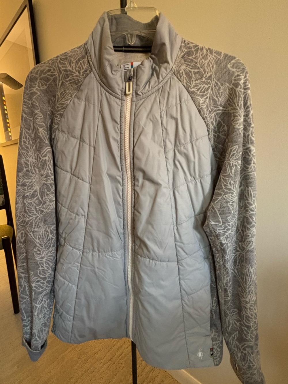 Smartwool Light Gray Quilted Jacket with Patterned Sleeves